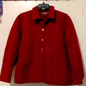 Units red quilted coat.